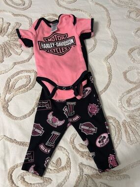 Pink black Harley Davidson girls 3-6 months outfit set